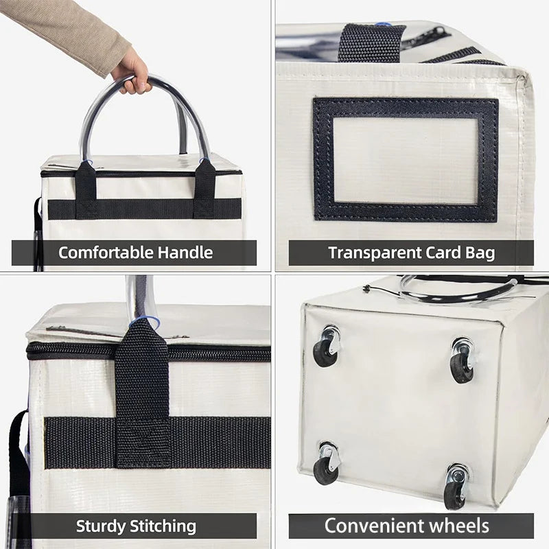 Sac de courses réutilisable à roulettes, sac fourre-tout roulant de voyage de grande capacité, fermeture à glissière, poignée pliable, pas facile à casser