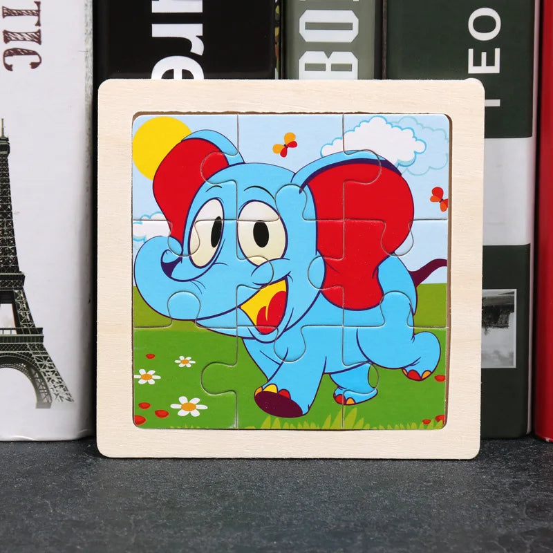 Puzzle 3D en bois pour enfants, bébé, dessin animé, animaux/trafic, jouet éducatif, jouet pour enfants, Puzzle en bois, petite taille 11x11CM