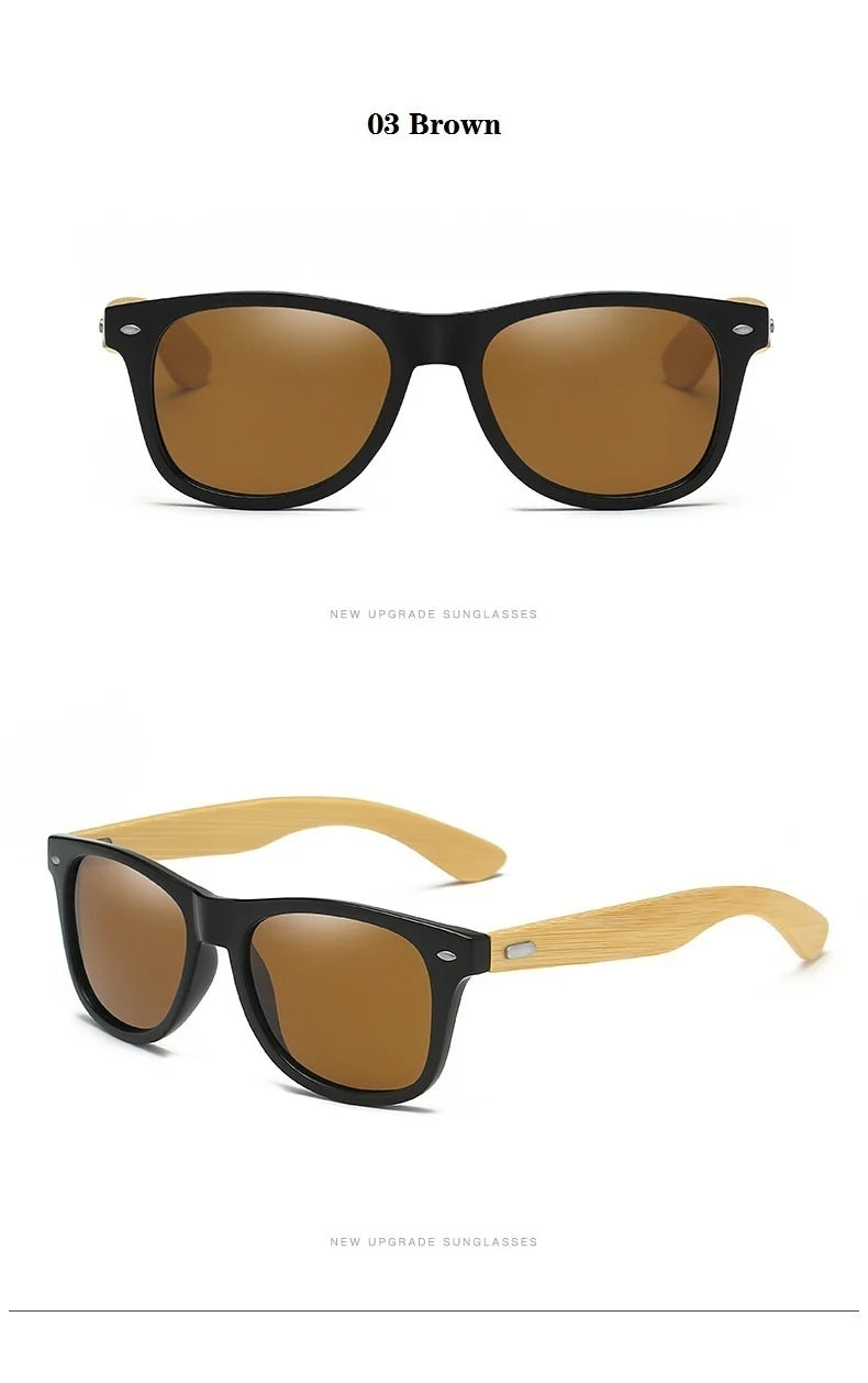 Lunettes de soleil en bois de bambou à la mode pour hommes et femmes, classiques carrées, Vintage, pour la conduite, noires, pour la pêche, UV400