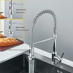 Robinets de cuisine extractibles à ressort, tête de pulvérisation, robinet d'eau chaude et froide, Rotation en acier inoxydable, mitigeur de cuisine, grue