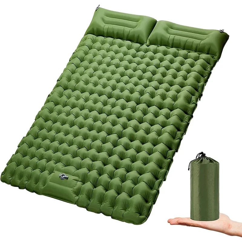 Lit de voyage pour 2 personnes en plein air, tapis d'air Double coussin de couchage pour Camping, tapis auto-gonflant, matelas de couchage avec oreiller pour la randonnée