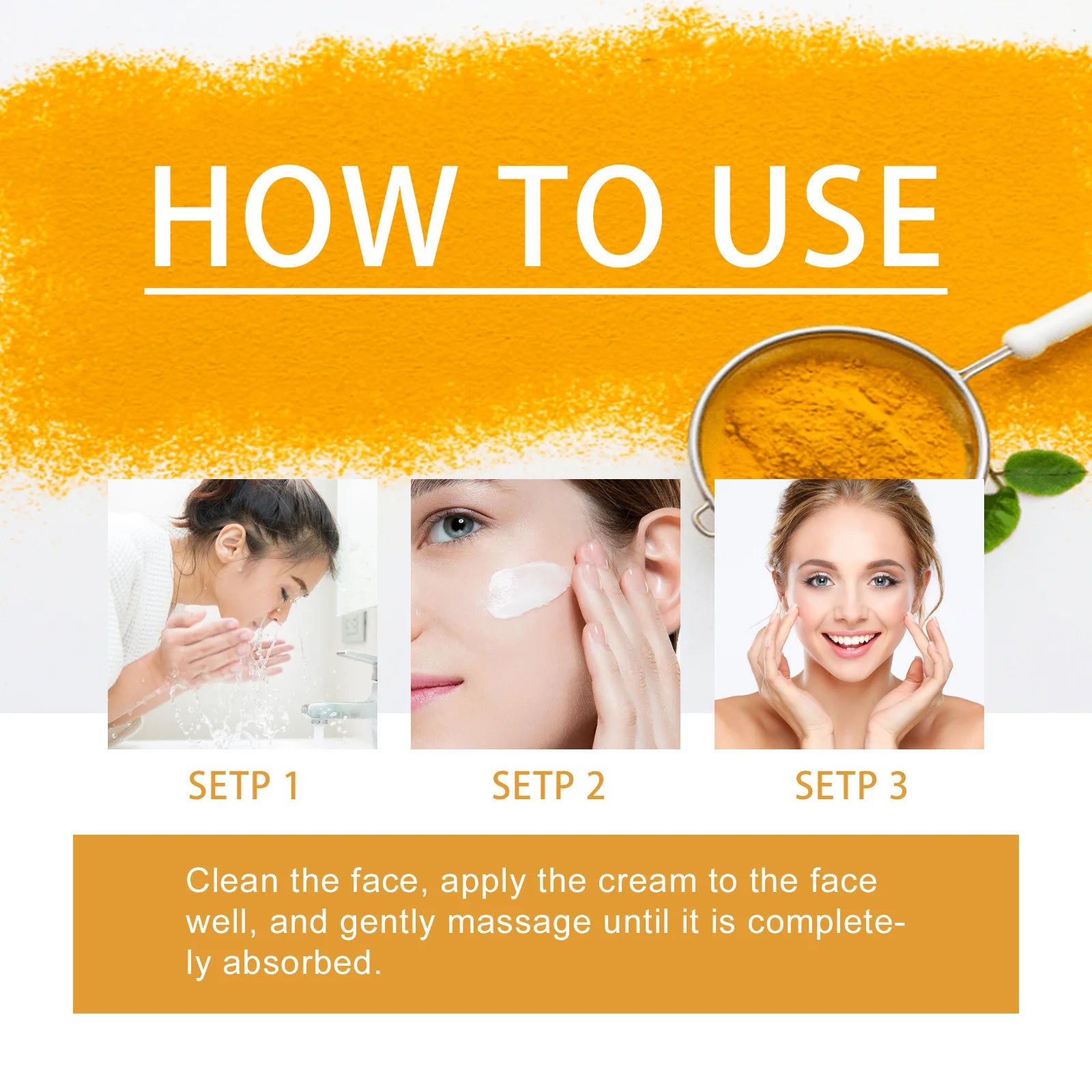 Nettoyant au curcuma, contrôle de l'huile, élimination des taches foncées, Anti-acné, nettoyage en profondeur, rétrécissement des pores, crème hydratante à la vitamine C