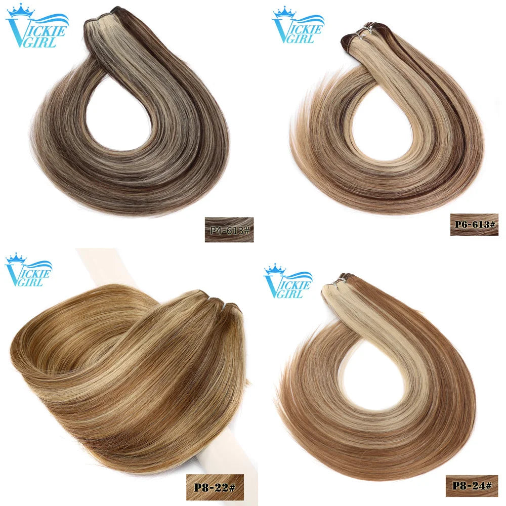 Straight Human Hair Weft Bundles Ombre Blonde Human Hair Extensions 100g/piece 16"-28" Skin Color Remy Straight Double Weft