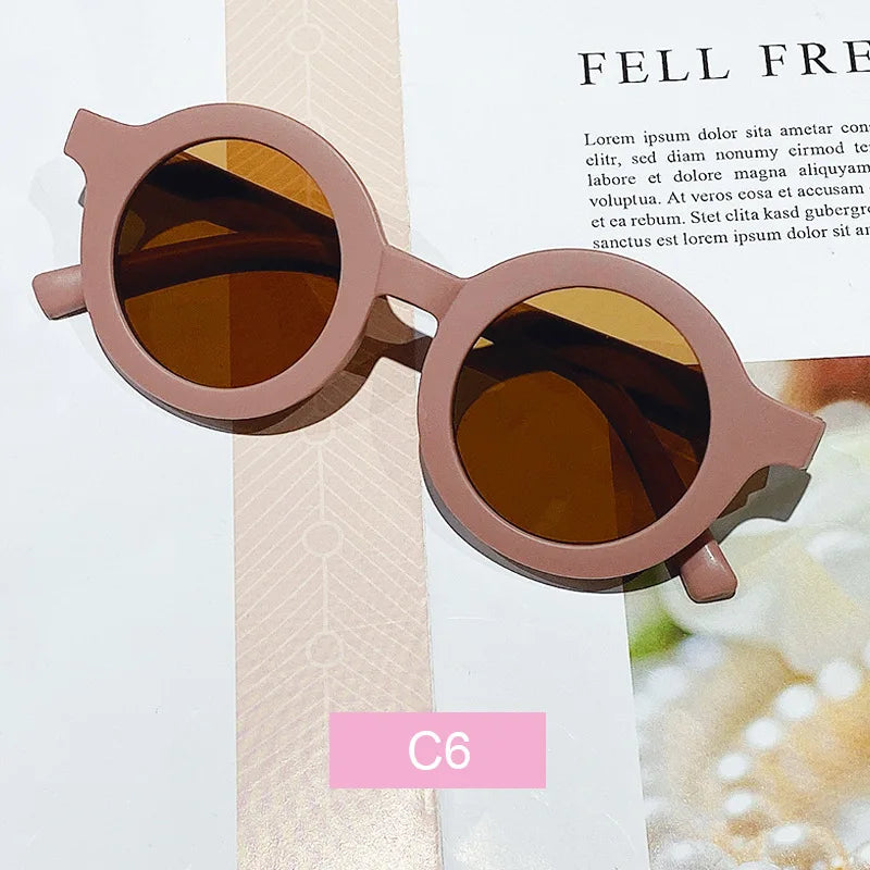 Lunettes de soleil coréennes pour enfants, rétro, monture ronde solide, petit visage, résistant aux ultraviolets, pratique