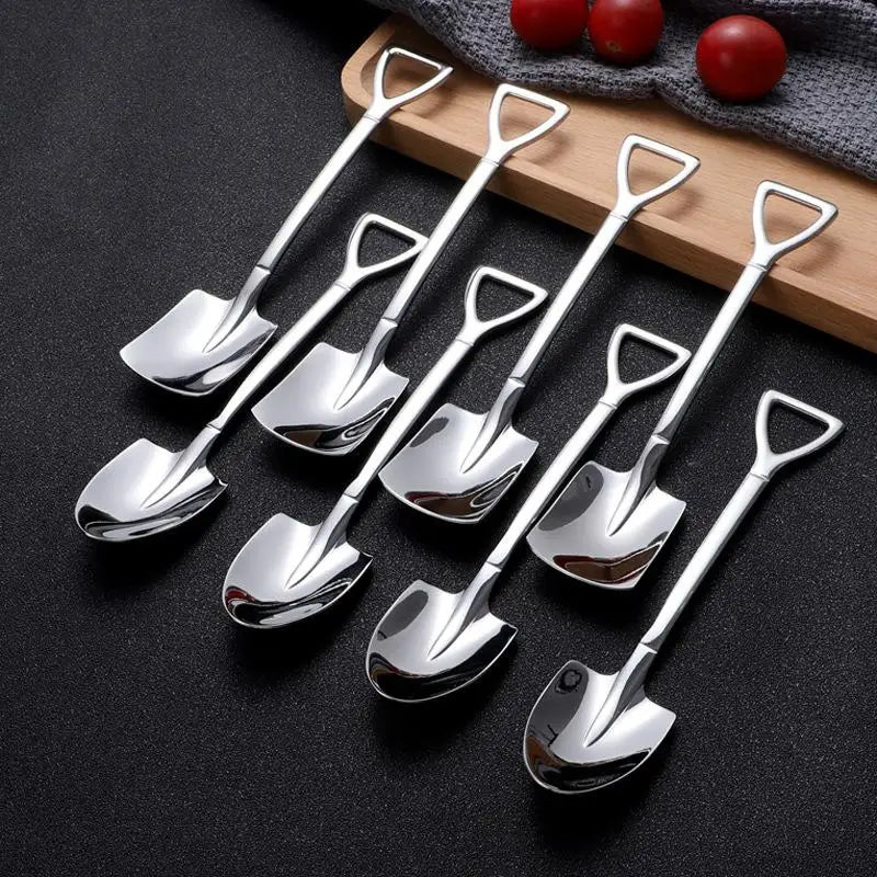 Set of 4 stainless steel scoop and pointed spoons, coffee spoon, tea spoon, ice cream spoon, dessert spoon, cutlery, dinnerware set, kitchen tools