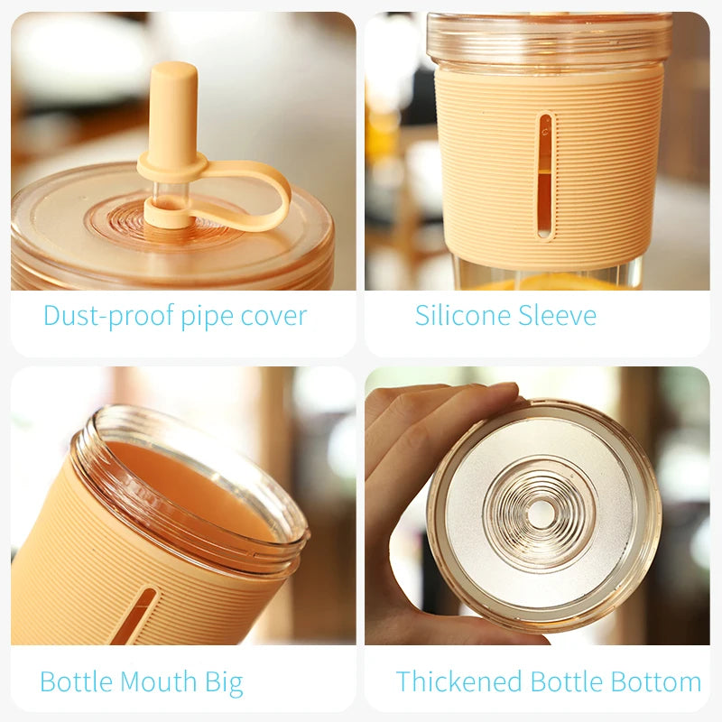 Tasse à café de grande capacité de 710ml/24oz, bouteille d'eau en plastique avec paille, tasses transparentes et réutilisables résistantes aux hautes températures avec paille