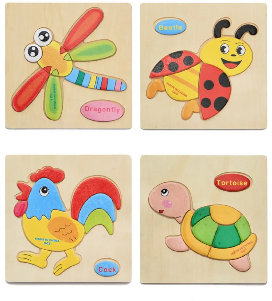 3 PCs couleur aléatoire Puzzle 3D jouets éducation précoce en bois Cartoon Animal Puzzle Puzzle infantile Puzzle Conseil jouets