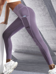 Leggings à poches latérales de couleur unie pour femmes, vêtements de sport taille haute, pantalons de Yoga, Push Up, Fitness