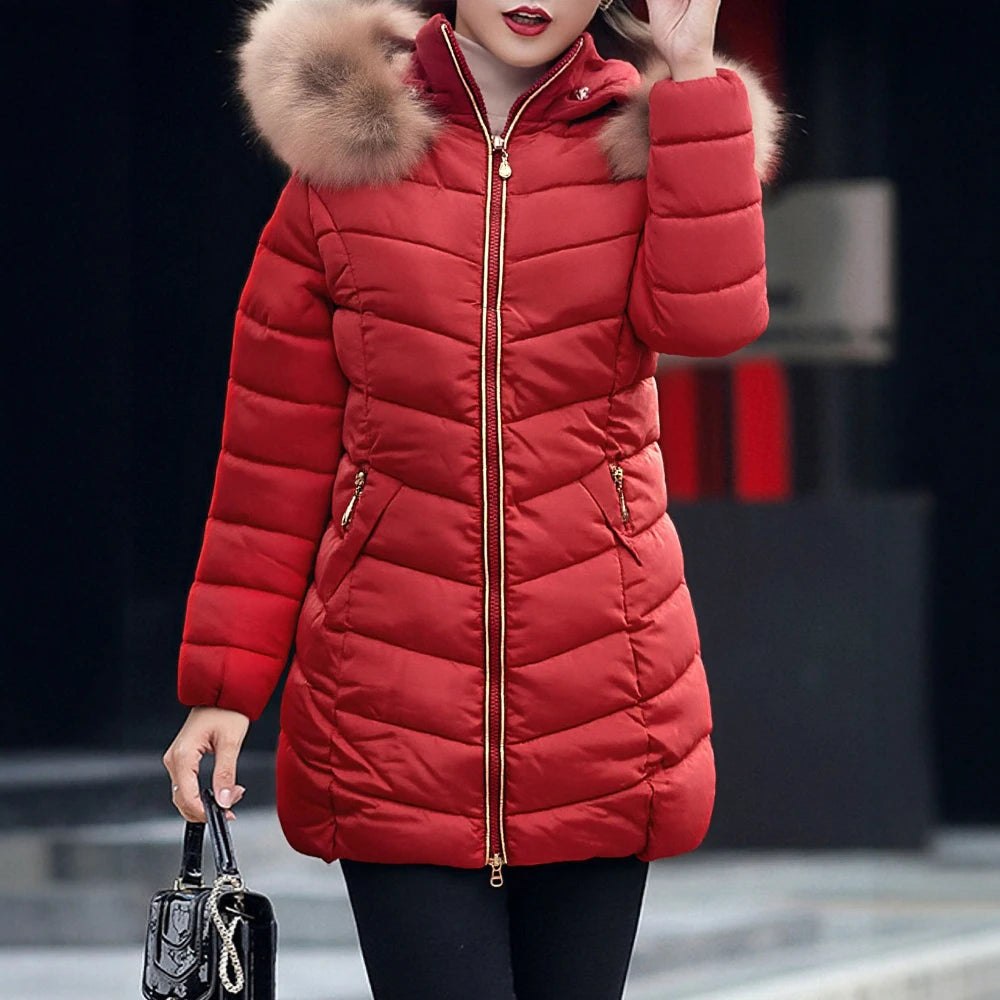 Manteaux d'hiver pour femmes, veste longue matelassée tendance, capuche en fausse fourrure détachable, manches longues, fermeture éclair sur le devant, temps froid, 2025