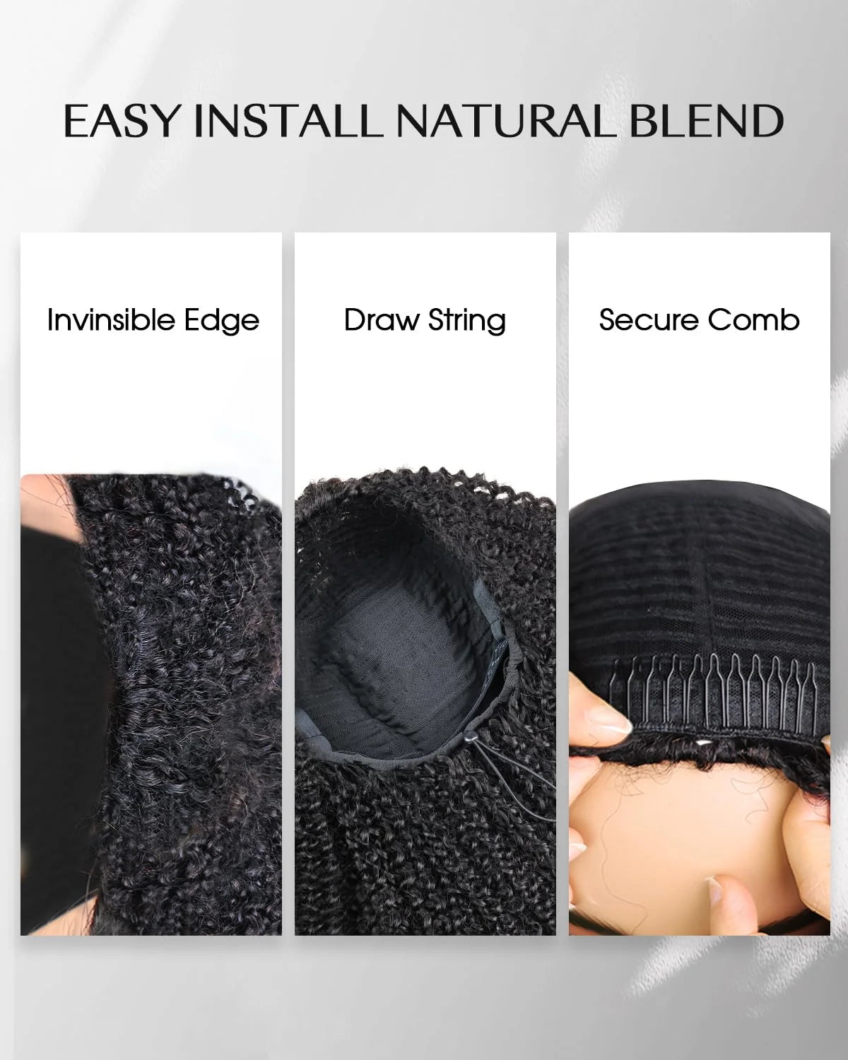Crépus bouclés rabat sur perruque de cheveux humains demi perruques 250 densité 3 en 1 sans couture débutant amical sans colle porter et aller perruque bouclée