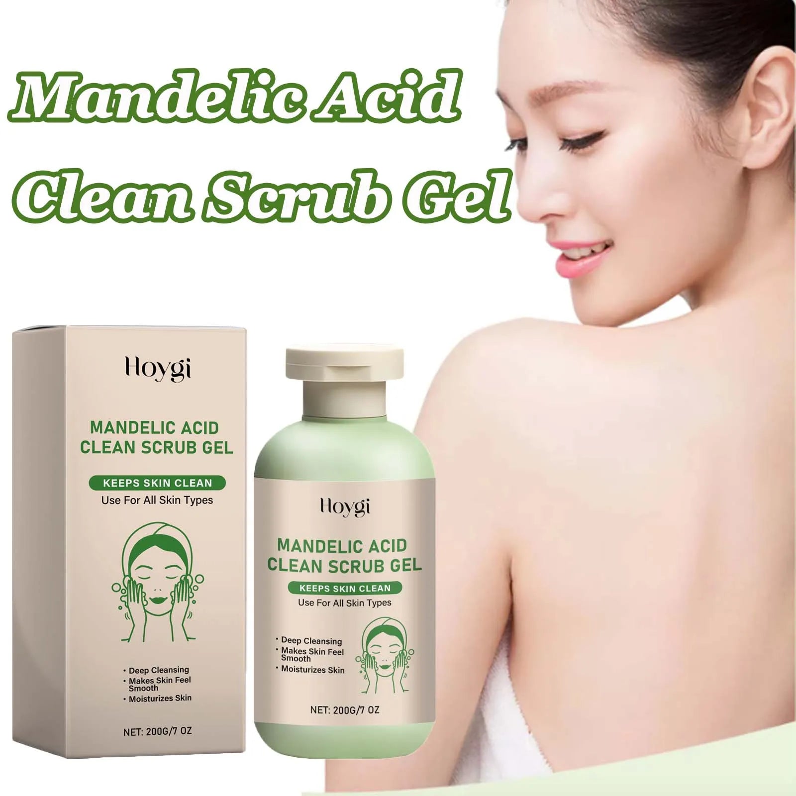 Gel gommage propre pour le corps à l'acide mandélique, exfoliant doux, dissolvant de peau morte, lissant, soins pour la peau, hydratant, nettoyage en profondeur