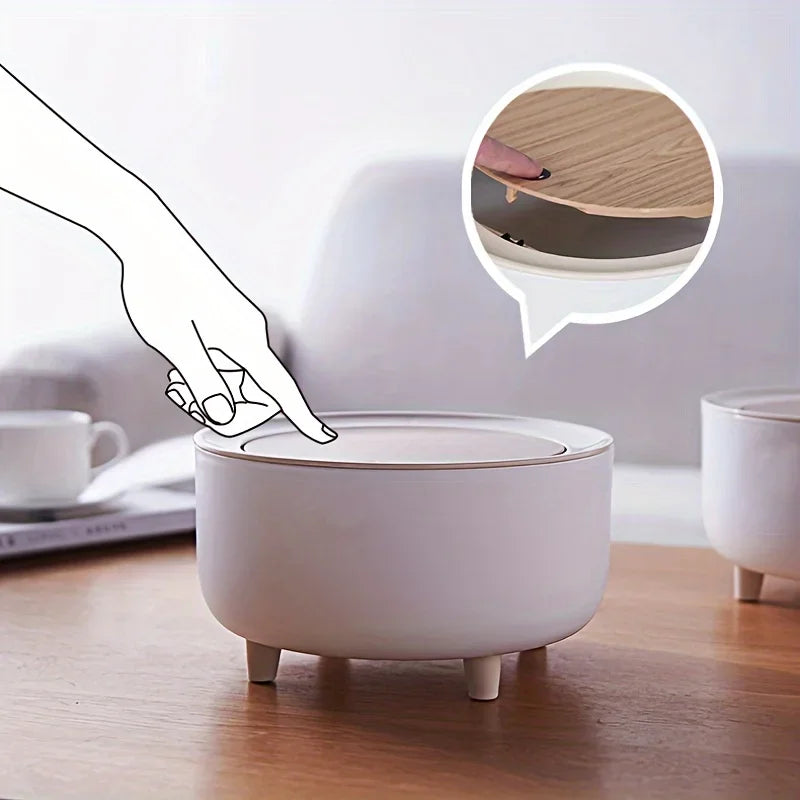 Poubelle ronde avec couvercle, poubelle blanche avec pied, corbeille à papier, poubelle pour chambre, cuisine, bureau, salon