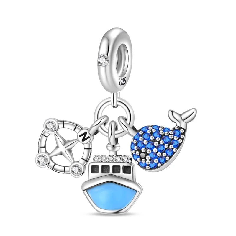 Pendentif de Collection d'écologie marine en argent Sterling 925, mignon, méduse, hippocampe, baleine et tortue, bijoux fins, cadeau de fête sur la plage