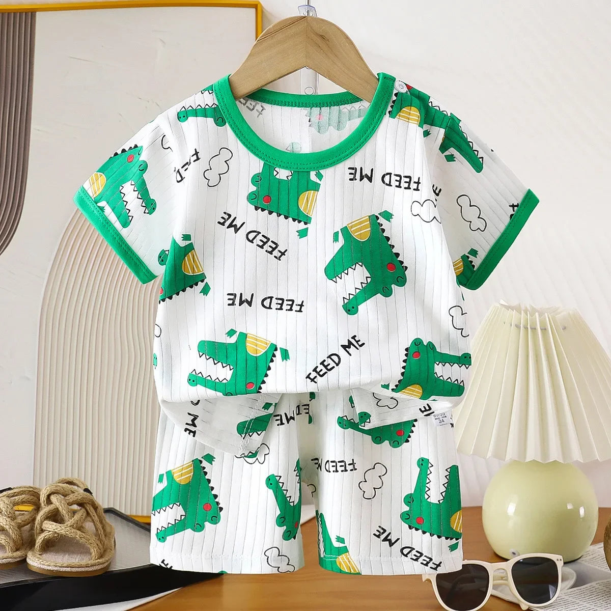 Ensemble de vêtements d'été en pur coton pour enfants, t-shirt à manches courtes avec Short, dessin animé mignon, pyjama décontracté pour bébés en bas âge