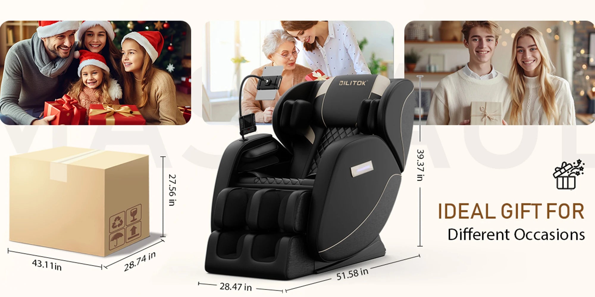 Fauteuil de massage complet Zero Gravity avec chauffage, airbags, rouleau pour les pieds et écran tactile – Supports jusqu'à 180 lb