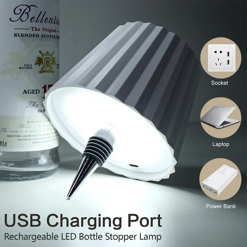 Wireless bottle-shaped table lamp, touch control, 3 colours, stepless dimming, night light suitable for bars.