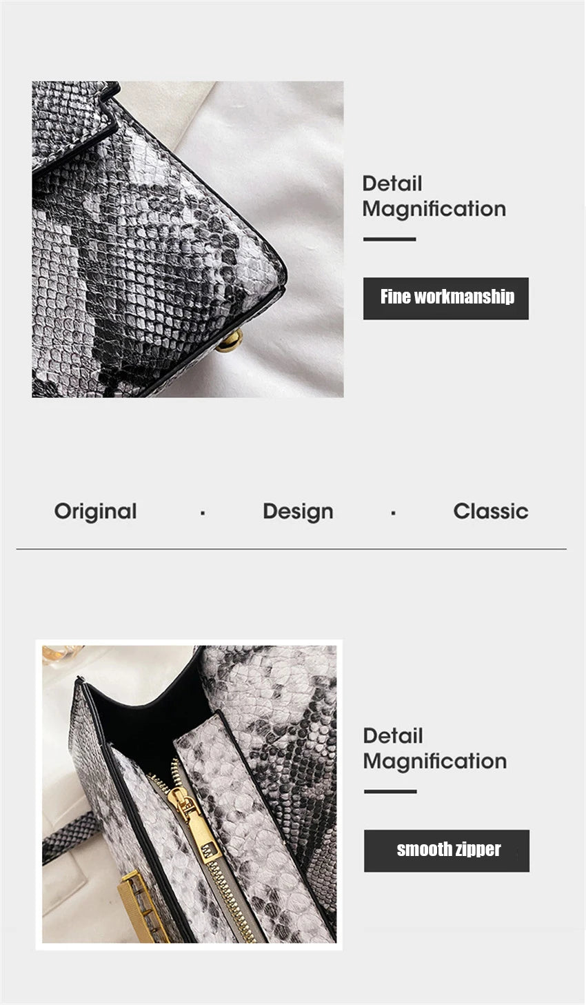 New Luxury Brand Designer Handbag Women's Snake Print Leather Shoulder Bags Fashion Small Square Crossbody Bag Bolsa De Ombro 
