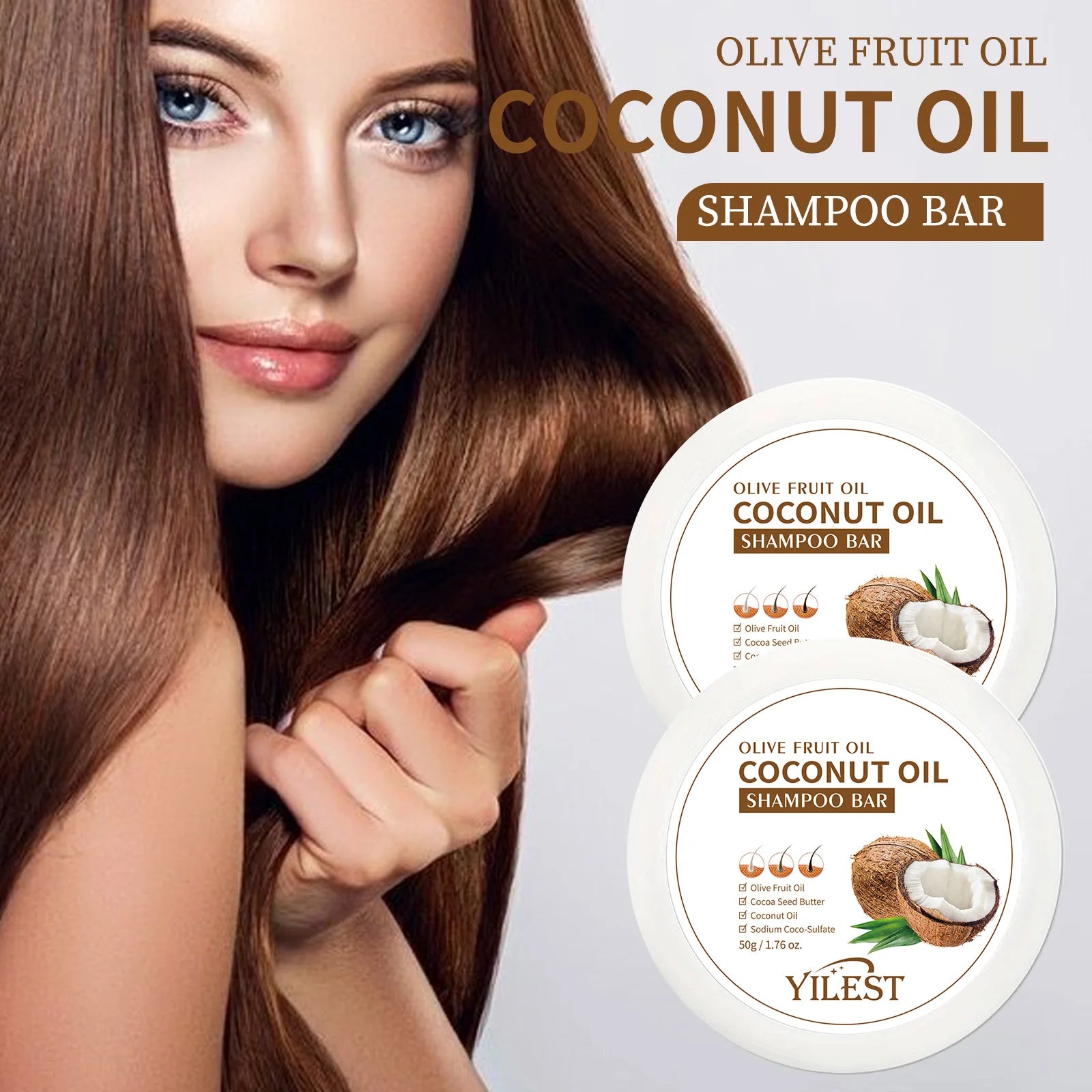 Shampoing à l'huile de noix de coco naturelle biologique, savon solide fait à la main, nourrit les cheveux, Anti-frisottis, assombrissant, renforcement des cheveux, soins capillaires