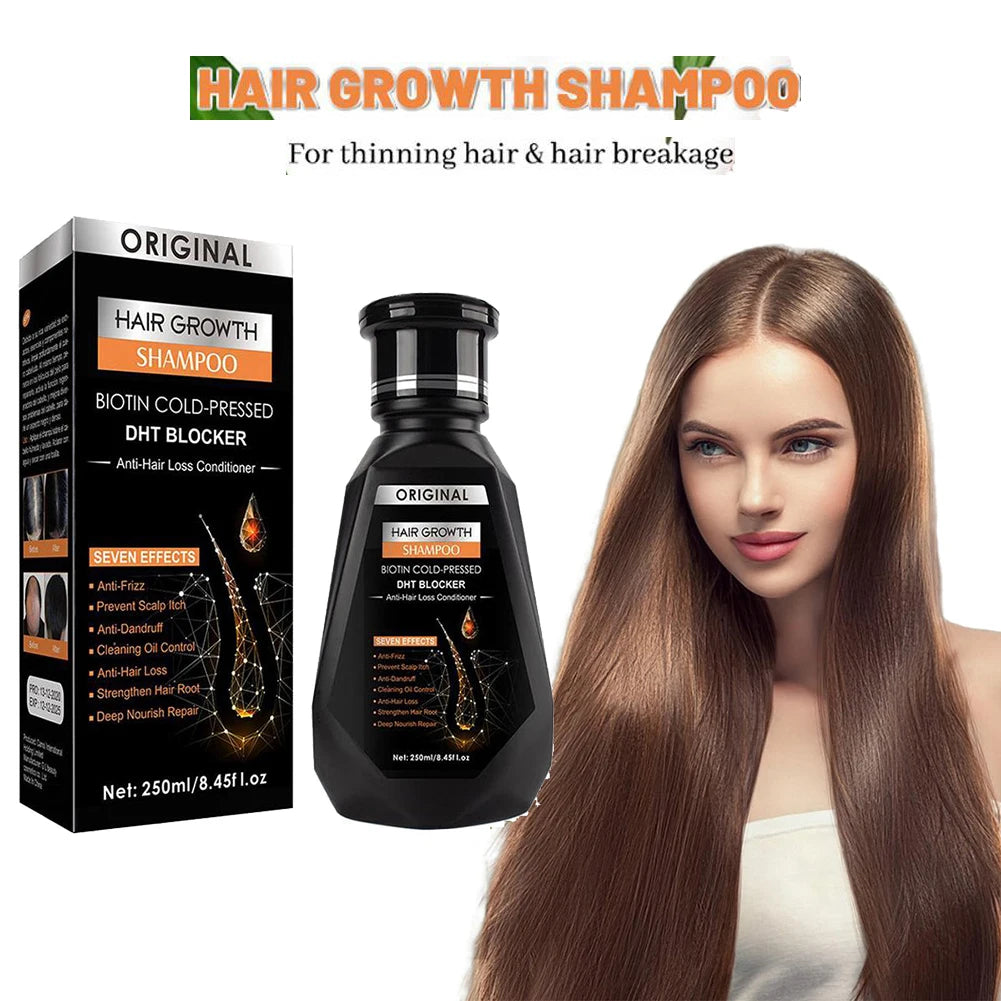 Shampoing à la biotine de 250 ml pour la croissance des cheveux et les cheveux amincissants – Shampooing au gingembre, formule épaississante pour le traitement de la perte de cheveux pour femmes et hommes