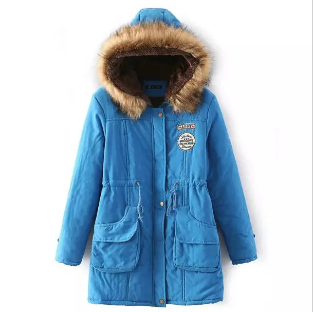 Veste d'hiver longue en coton épais pour femme, manteau à grand col en fourrure avec doublure polaire, coupe ample, vêtements d'extérieur en coton, B-44465