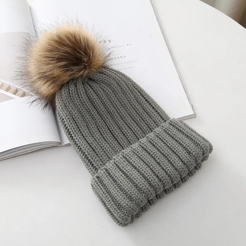 Chapeaux d'hiver pour enfants, pour filles et garçons, grand pompon, épais et chaud, tricoté, pour adultes et enfants, pull classique unisexe, casquettes Parent-enfant