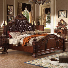 Lit double en cuir américain, lit de princesse rétro, tout en bois massif, européen