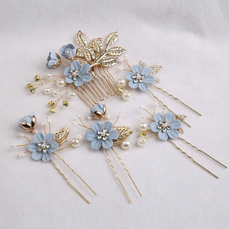 5 pièces/ensemble accessoires de cheveux de mariée pour femmes fleur perle casque diadème Barrette de mariage pince épingles à cheveux mariée peignes ornement