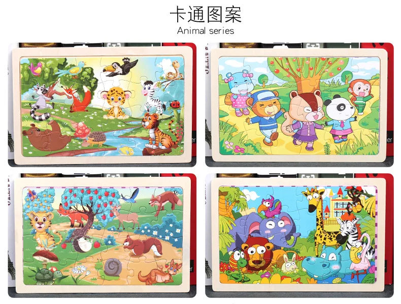 Nouveau 24 pièces Puzzles en bois enfants dessin animé Animal bois Puzzle jouets d'apprentissage éducatif précoce pour enfants cadeau
