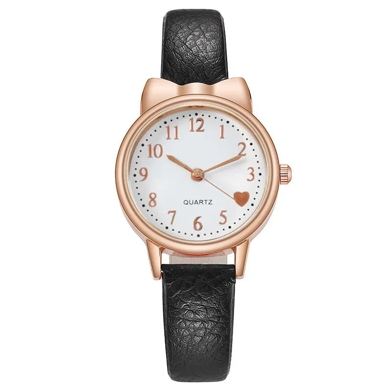 Nouvelle mode enfants amour cadran numérique enfants montre ensemble bracelet en cuir montres à Quartz enfant filles horloge enfants cadeau montre (sans boîte)