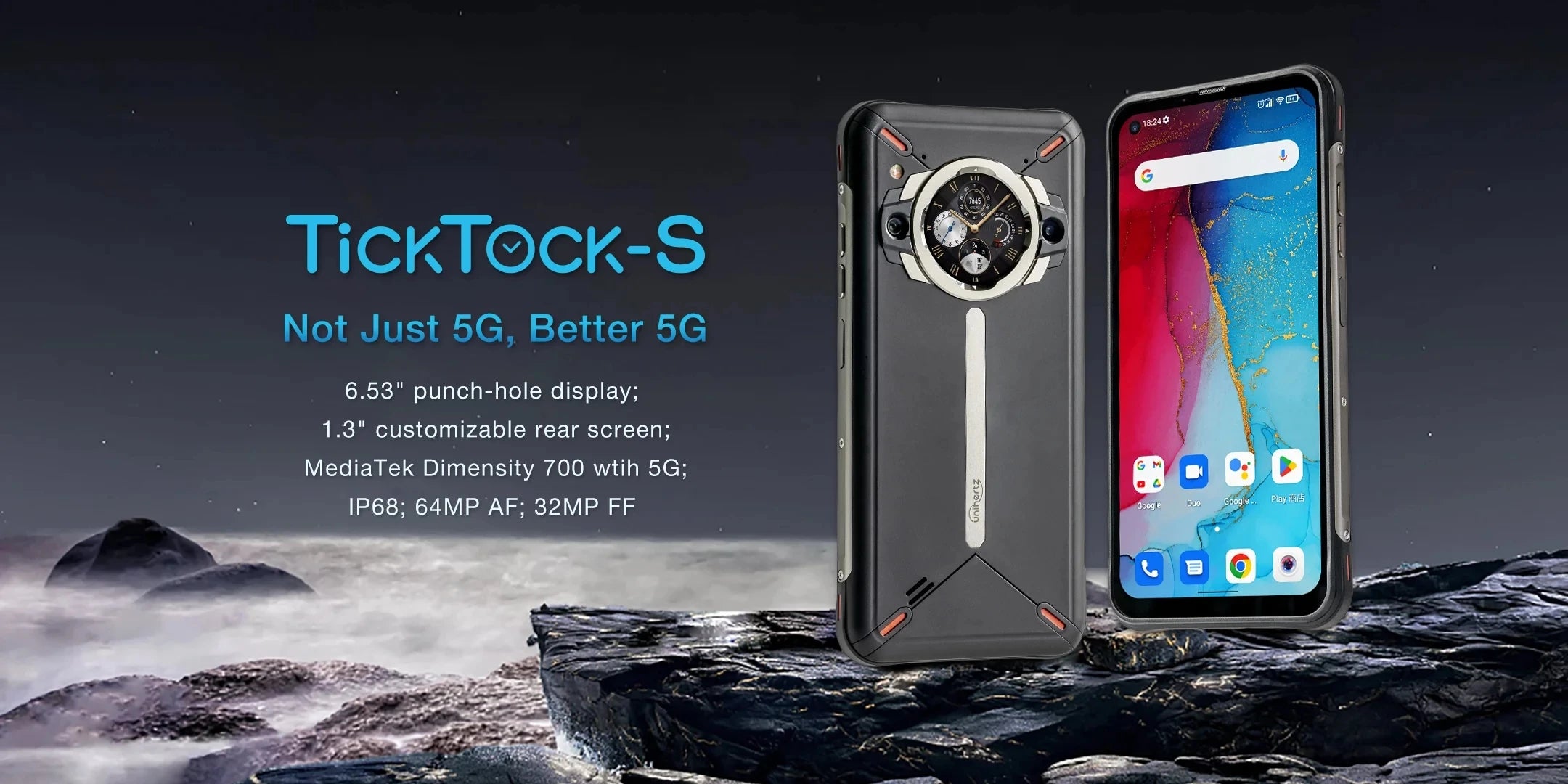Unihertz Ticktock S Smartphone robuste 5G 8GB 256GB téléphone portable 5200mAh téléphone portable 64MP caméra 30W 6.53 "écran dimension 700