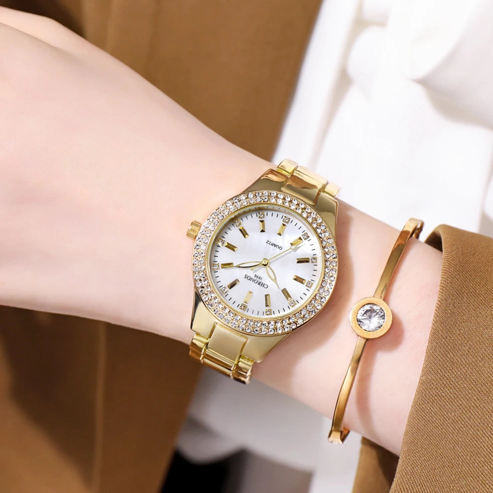 2025 CHRONOS nouvelle montre élégante pour femmes cadran coquille avec strass luxe décontracté mode dames robe étanche montre-bracelet