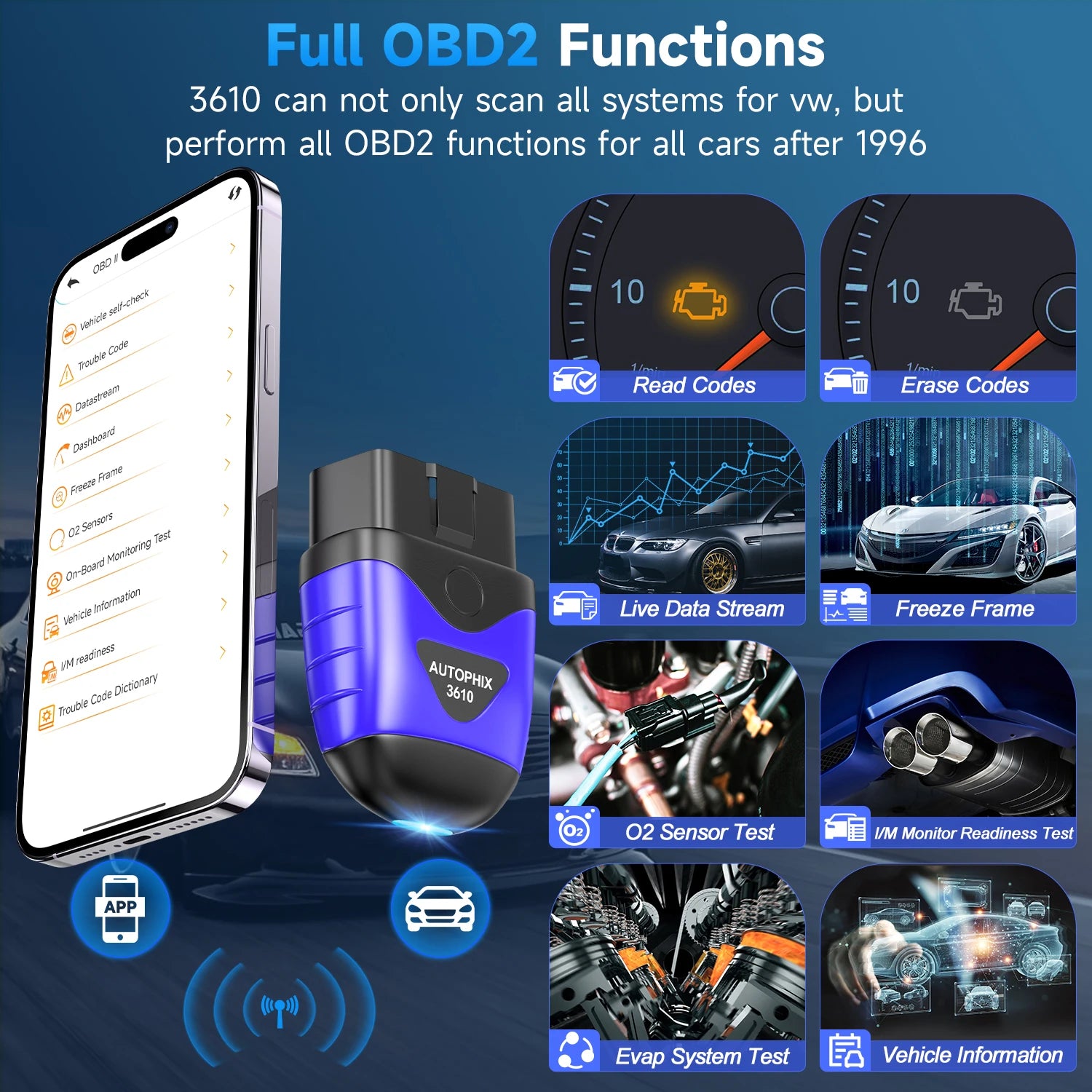 AUTOPHIX 3610 outil de Diagnostic Bluetooth pour VAG VW Audi Skoda SEAT 12V voitures système complet OBD2 Scanner lecteur de Code ABS SRS EPB
