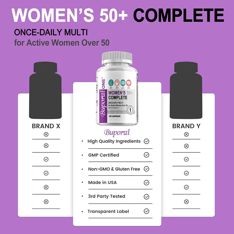Les 50 + femmes invitent à la distorsion multivitative-Soutient la santé du cerveau, du cœur, du système digestif et immunitaire et Stimule le métabolisme