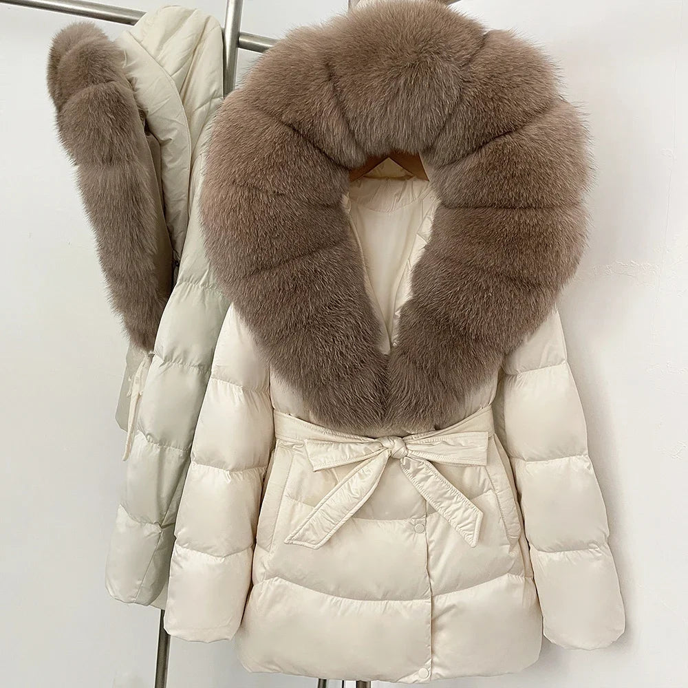 Down Jacket Women Large Fox Fur Hooded Thick Natural Silver Fur Warm Female Parkas Waterproof 2025 Winter 90% Duck Down Coat
