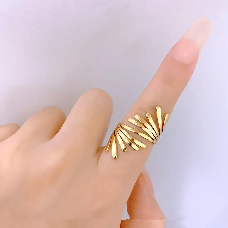 Bague simple en acier titane pour femme, motif feuille, plaqué or 18 carats, style coréen, tendance, haut de gamme, accessoire mode