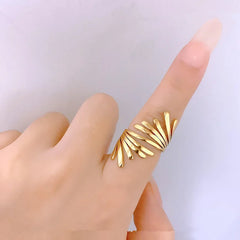 Bague simple en acier titane pour femme, motif feuille, plaqué or 18 carats, style coréen, tendance, haut de gamme, accessoire mode