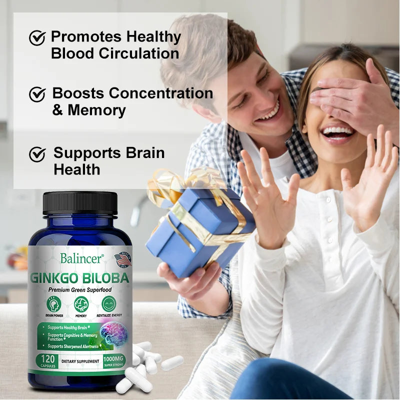 Extrait de Ginkgo Biloba, Supplément de Vitamine B, Prend en Charge la Fonction du Cerveau et la Mémoire, Focus, Instituts Soulignés, 60/120 Capsules bobines ales