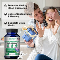 Extrait de Ginkgo Biloba, Supplément de Vitamine B, Prend en Charge la Fonction du Cerveau et la Mémoire, Focus, Instituts Soulignés, 60/120 Capsules bobines ales