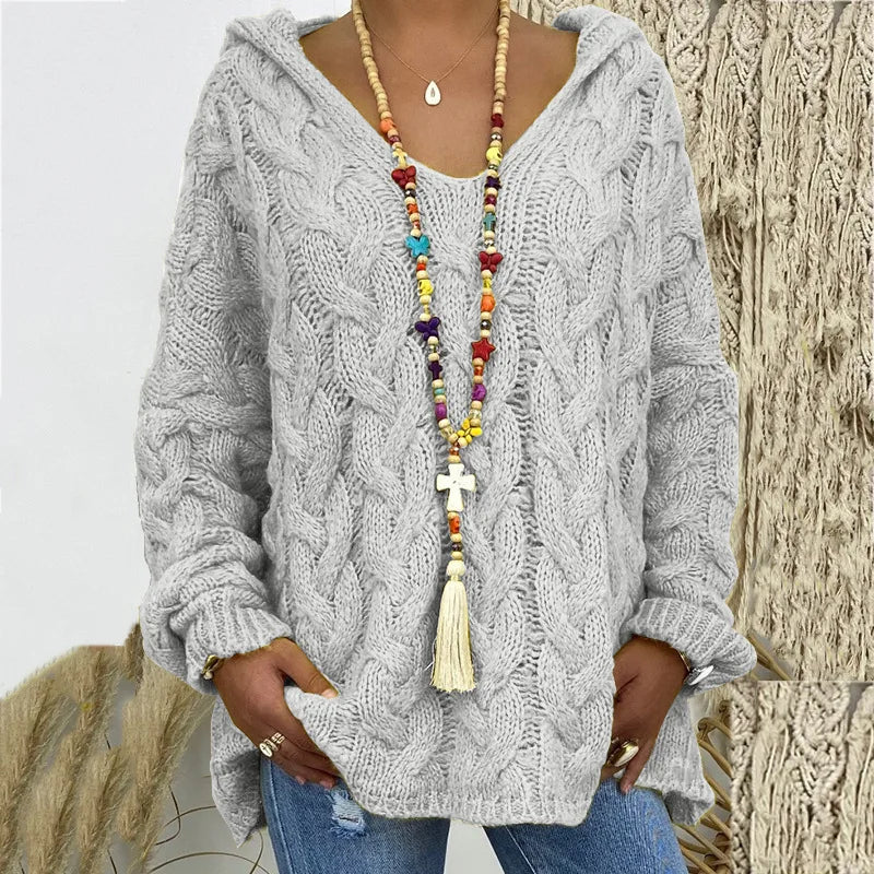 20 Colors Women's Loose Twist Knot Knitted Sweaters Autumn Winter Women's Hooded Knit Pullover Coats XXBLH-1058