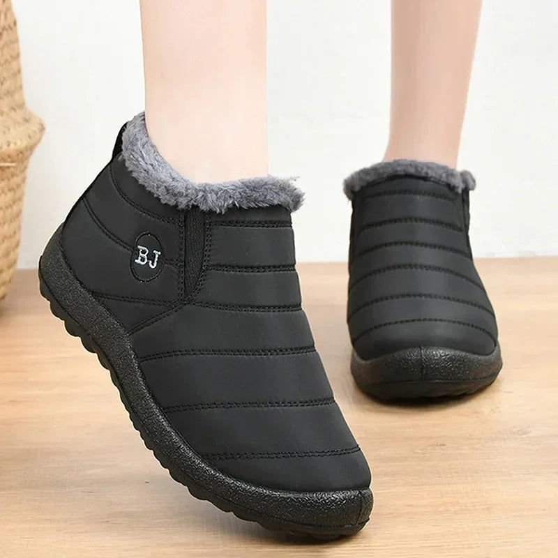 Bottes d'hiver imperméables pour femmes, bottines de neige en peluche, chaudes, noires, chaussures à plateforme en coton pour Couple, nouvelle collection 2023