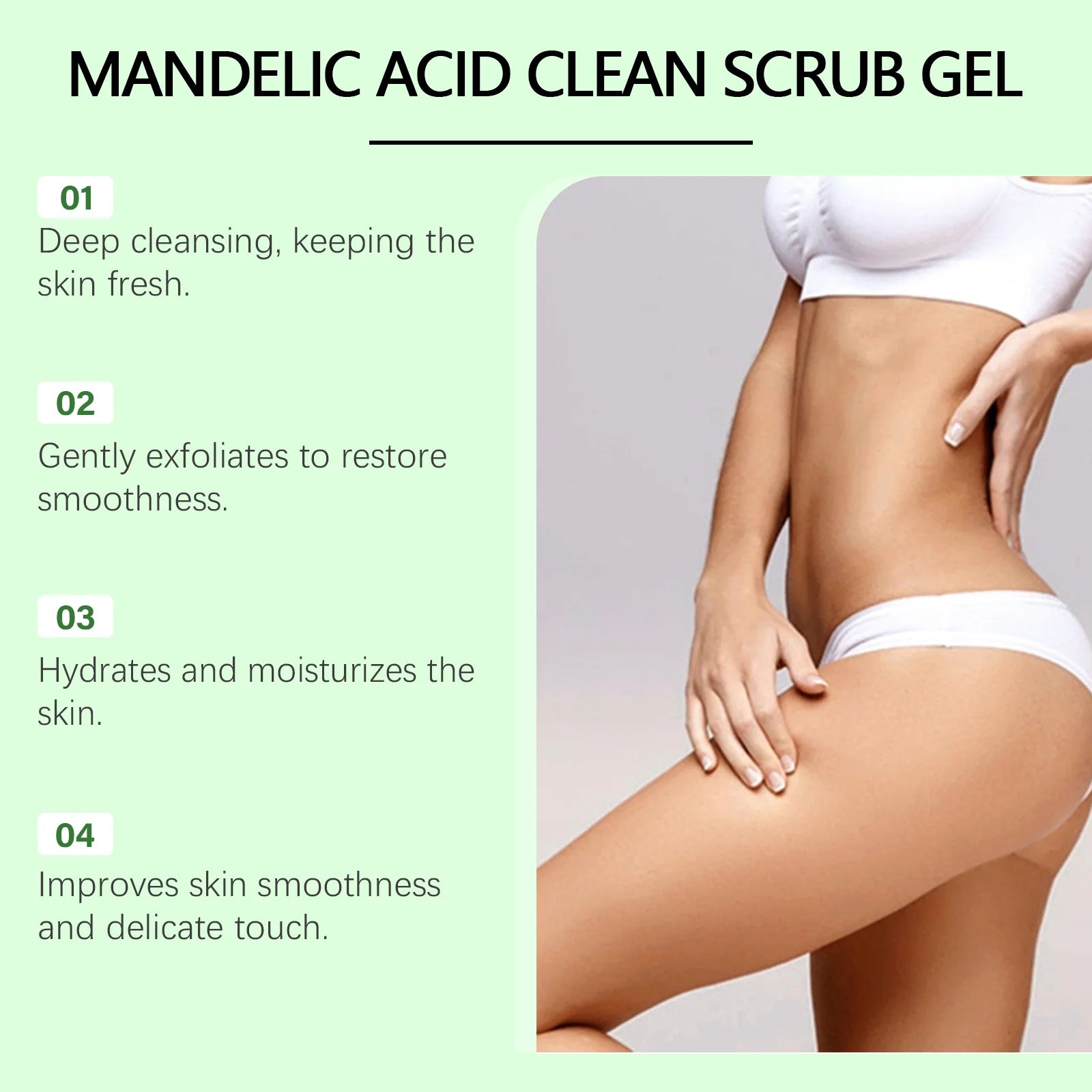 Gel de gommage corporel à l'acide mandélique, nettoyage doux des pores, exfoliant, dissolvant de peau morte, lissant, réduit la sécheresse, nettoyage en profondeur