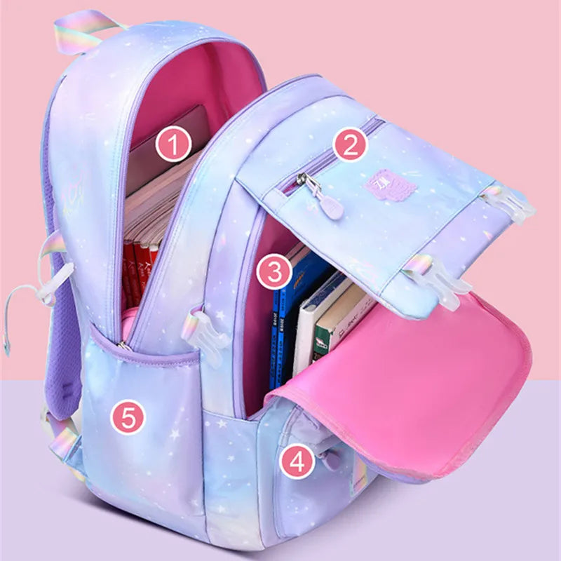 Sac à dos pour enfants pour filles, sacs d'école pour collégiens, sac de livre étanche de grande capacité pour élèves du primaire