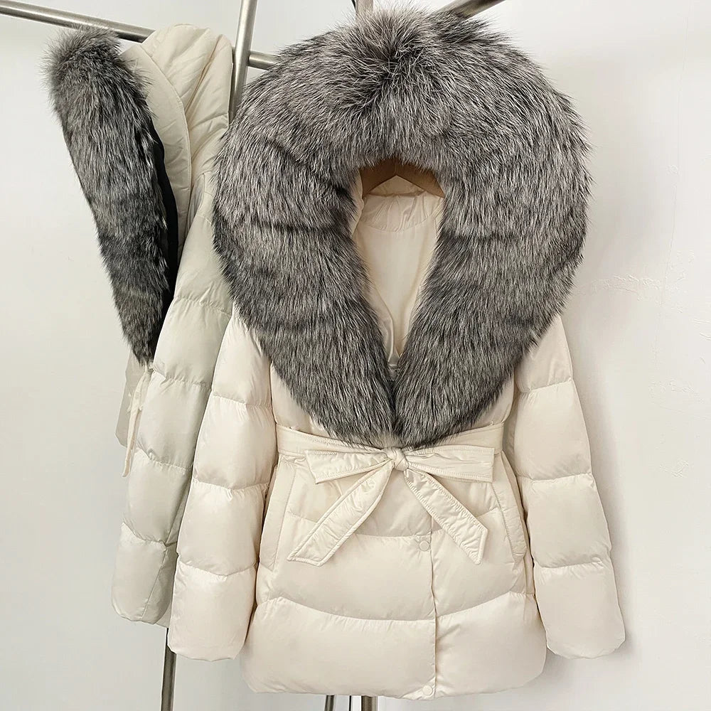 Down Jacket Women Large Fox Fur Hooded Thick Natural Silver Fur Warm Female Parkas Waterproof 2025 Winter 90% Duck Down Coat