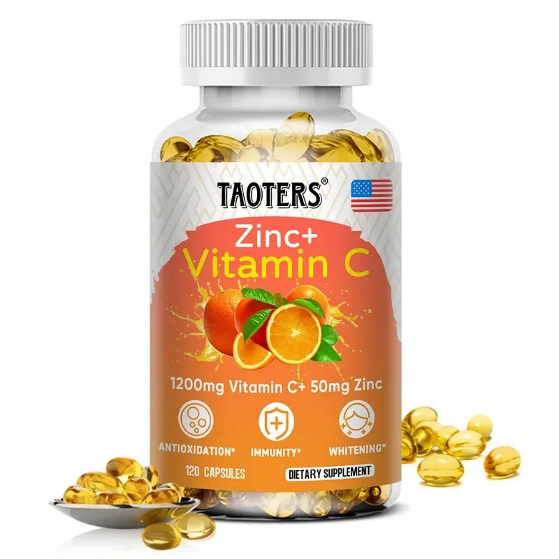 Taoters Supplément Vitamine C + Zinc - Haute Absorption - Système immunitaire, Vitamines pour la santé de la peau - Supplément Antioxydant
