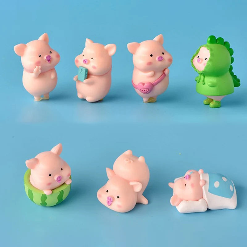 7 pièces/ensemble dessin animé cochon Animal poupée jouet modèle Statue Figurine ornement Miniatures