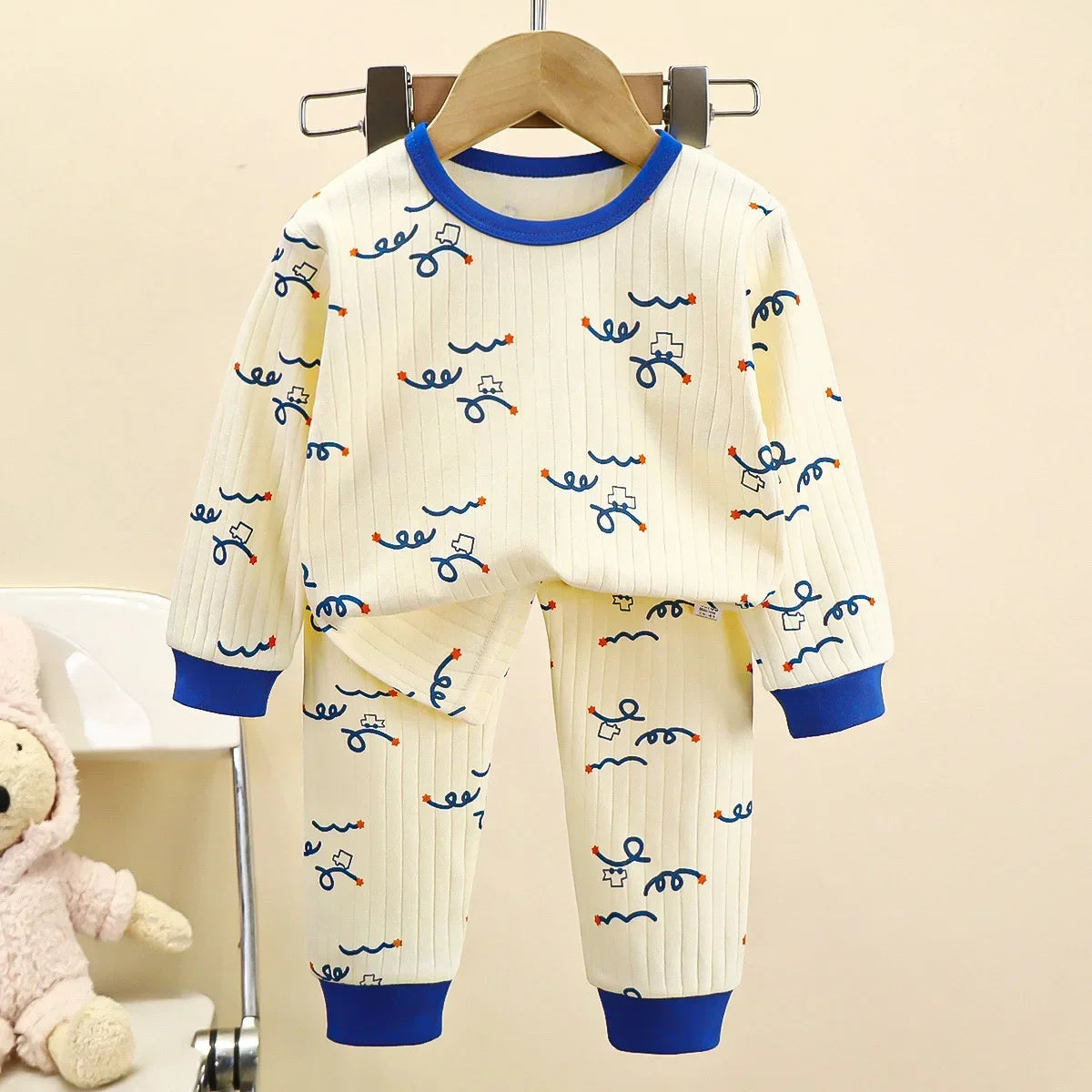 Pyjama Chaud en Pur Coton pour Enfant Garçon et Fille, T-Shirt à Manches sulf+ Pantalon, Ensemble de Sous-Vêtements d'Automne