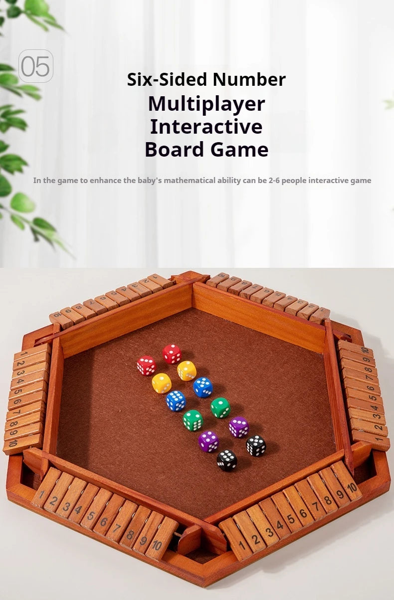 Six-sided flipping game, wooden number game, dice game in a box - parent-child board game, bar party game, leisure game
