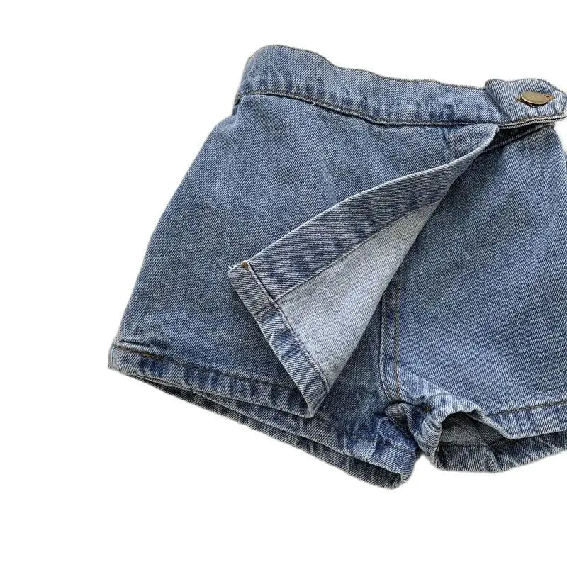Mode coréenne nouvel été enfants fille jupe short solide taille élastique bouton doux Denim Culotte enfants vêtements polyvalents