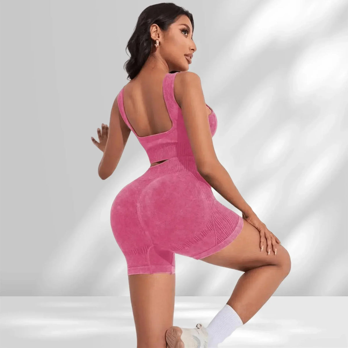 Ensemble de yoga taille haute sans couture pour femme, short de course, soutien-gorge de sport antichoc, séchage rapide, entraînement de fitness, trempé, 2 pièces