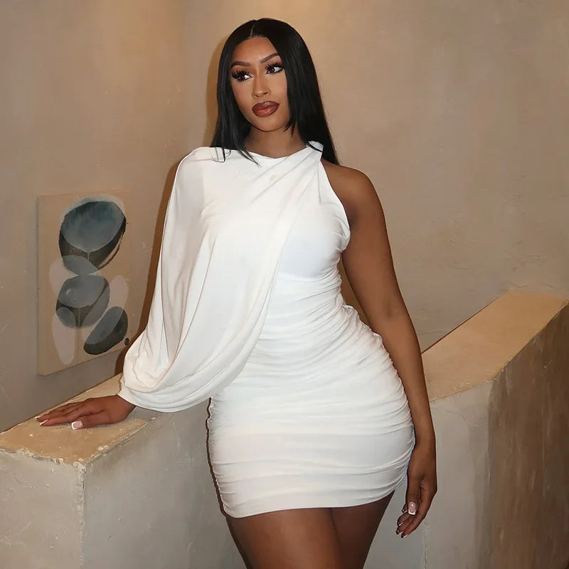 Joskaa – Mini robe plissée élégante, col rond, asymétrique, manches simples, façonnant le corps, pour femmes, vêtements de club de fête de vacances d'été, 2025